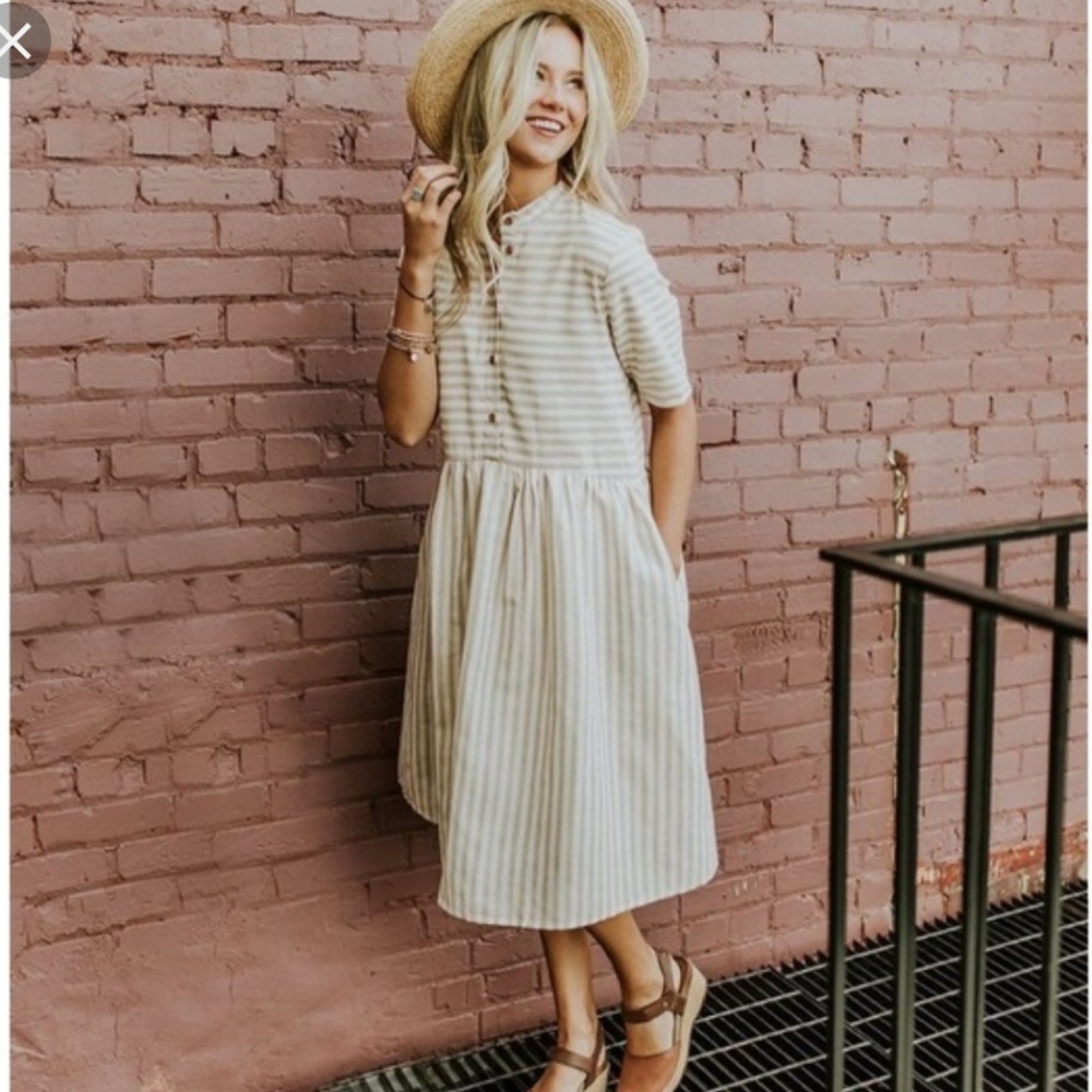 Roolee Shannon Clare Stripe Dress in Taupe